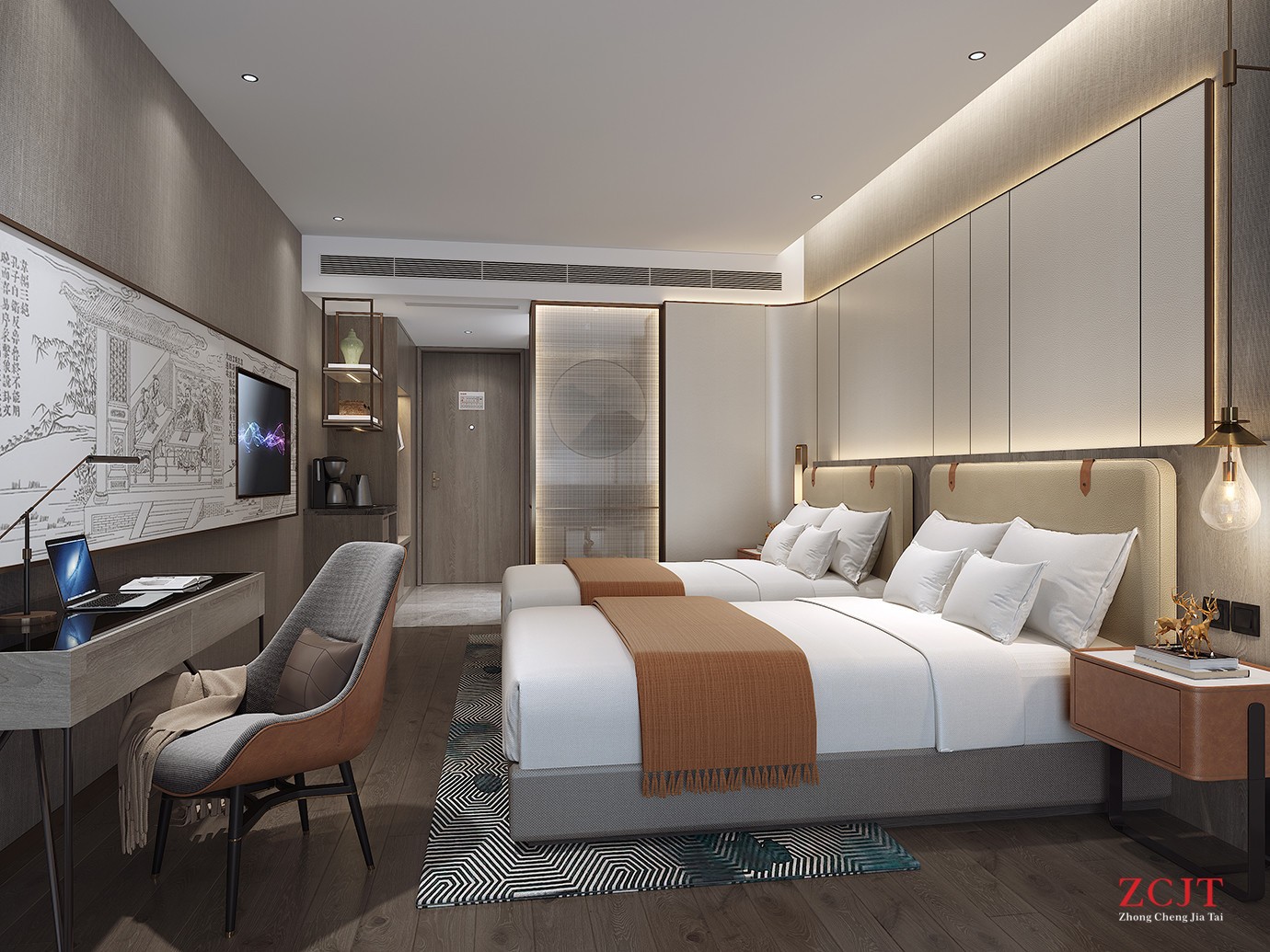 酒店雙人床客房設(shè)計